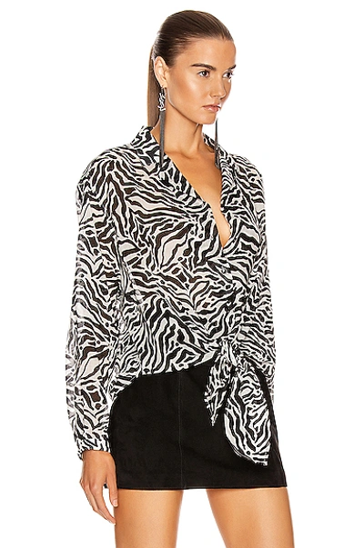 Shop Saint Laurent Zebra Long Sleeve Top In Craie Noir