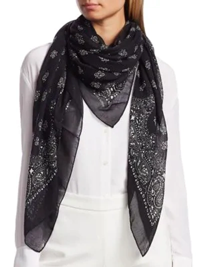Shop Saint Laurent Women's Paisley Silk & Cashmere Bandana Scarf In Black White