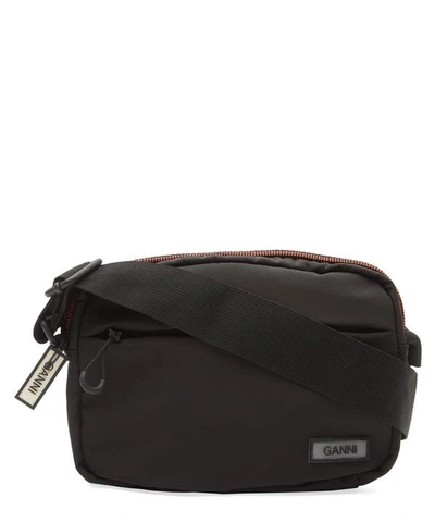 Shop Ganni Tech Fabric Cross-body Bag In Black