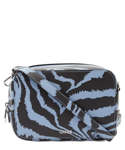 Shop Ganni Zebra Leather Cross-body Camera Bag In Forever Blue