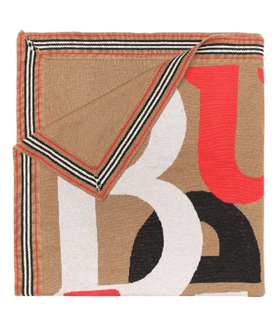 Shop Burberry Logo Wool And Cashmere Blanket In Beige