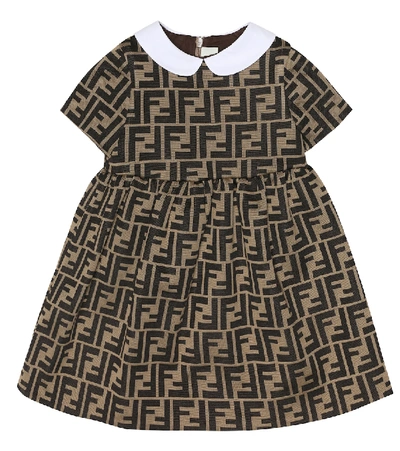 Shop Fendi Baby Logo Cotton-blend Dress In Brown