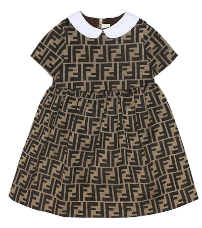 Fendi Baby Logo Cotton-blend Dress In Brown | ModeSens