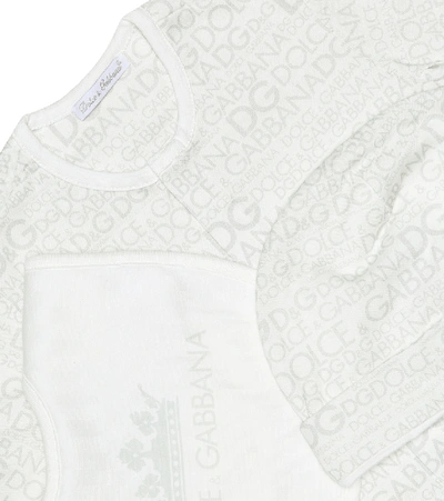 Shop Dolce & Gabbana Baby Printed Cotton Playsuit, Bib And Hat Set In White