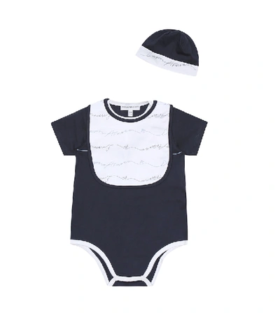 Shop Emporio Armani Onesie, Playsuit, Bib And Hat Set In Blue