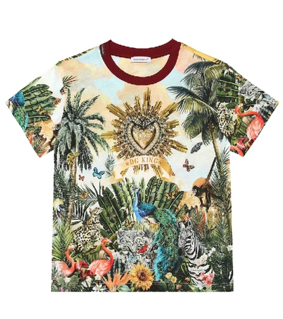 Shop Dolce & Gabbana Printed Cotton-jersey T-shirt In Multicoloured