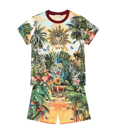 Shop Dolce & Gabbana Printed Cotton-jersey T-shirt In Multicoloured
