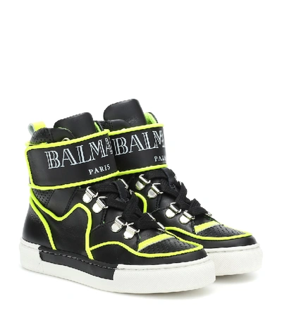 Shop Balmain Leather Sneakers In Black