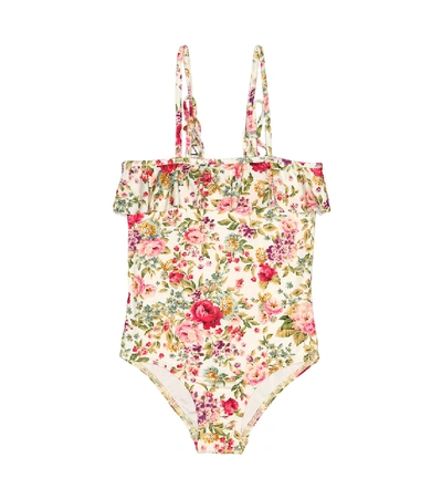 Shop Zimmermann Honour Floral Frill Swimsuit In Multicoloured