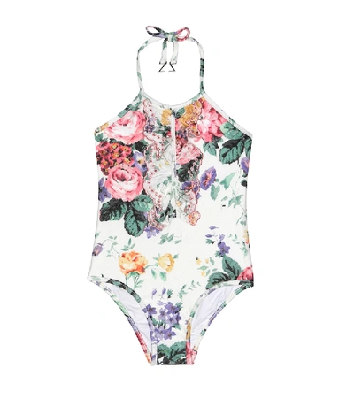 Shop Zimmermann Allia Floral Halter Swimsuit In Multicoloured
