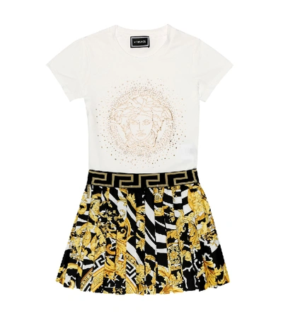 Shop Versace Printed Stretch-cotton Skirt In Yellow