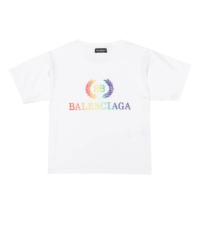 Balenciaga Kids' Logo Printed Cotton Jersey T-shirt White | ModeSens