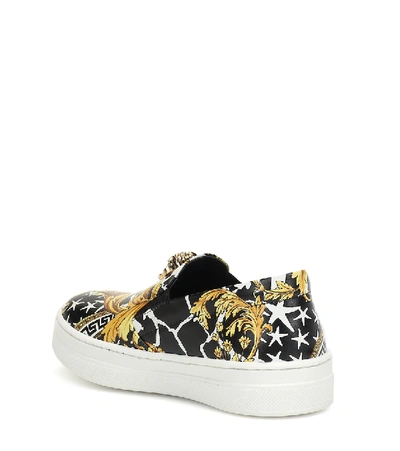 Shop Versace Wild Barocco Leather Sneakers In Black
