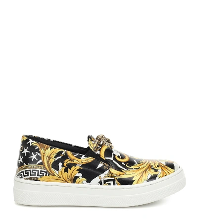 Shop Versace Wild Barocco Leather Sneakers In Black