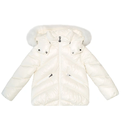 Shop Moncler Fur-trimmed Down Coat In White