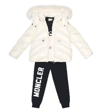 Shop Moncler Fur-trimmed Down Coat In White