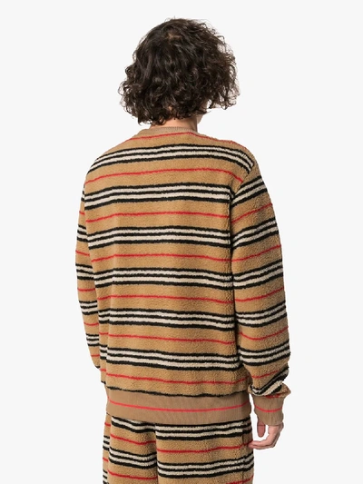 Shop Burberry Edson Icon Stripe Fleece Sweatshirt In Brown