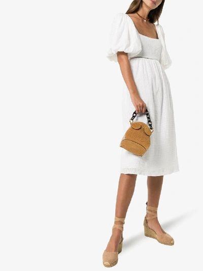 Shop Masterpeace Puff Sleeve Cotton Midi Dress In White