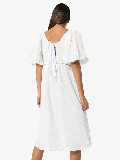 Shop Masterpeace Puff Sleeve Cotton Midi Dress In White