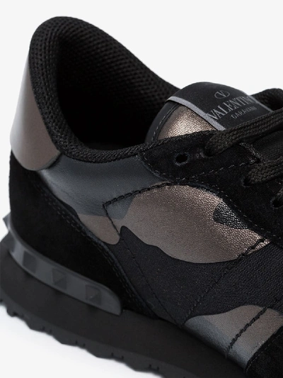 Shop Valentino Black Rockrunner Camouflage Sneakers