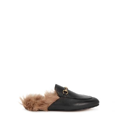 Shop Gucci Princetown Fur-trimmed Leather Loafers In Black