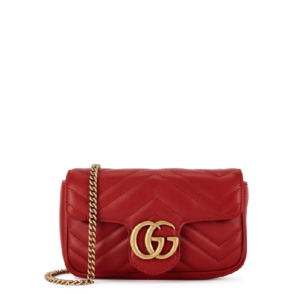 Gucci Gg Marmont Super Mini Leather Cross-body Bag In Red | ModeSens