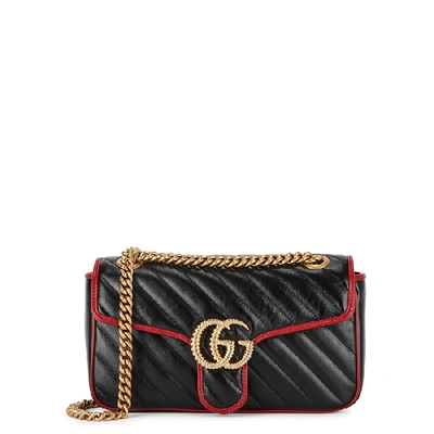 Shop Gucci Gg Marmont Small Black Leather Shoulder Bag