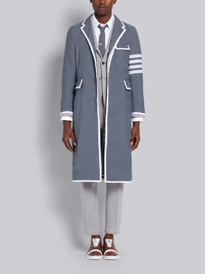 Shop Thom Browne Medium Grey Unconstructed Contrastig 4-bar Overcoat