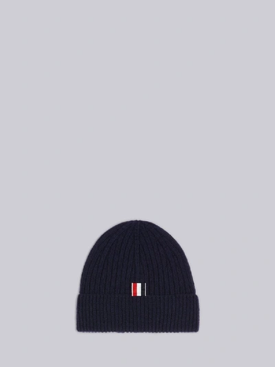 Shop Thom Browne Navy Fine Merino Wool Rib 4-bar Stripe Hat In Blue