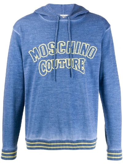 Shop Moschino Logo Print Hoodie In Blue