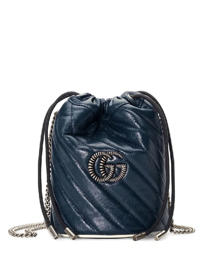 Shop Gucci Mini Gg Marmont Bucket Bag In Blue
