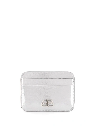 Shop Balenciaga Logo Card Holder In Silver