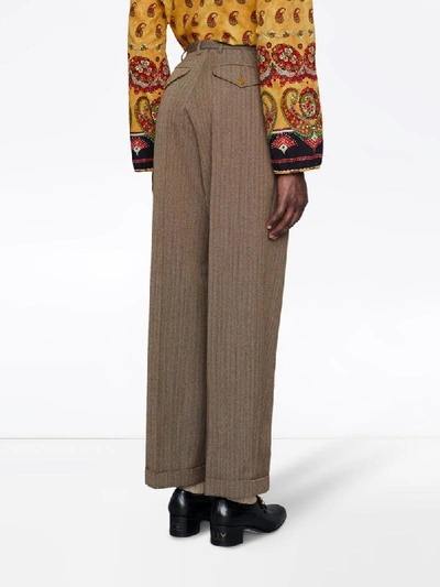 Shop Gucci Herringbone Cropped Trousers In Brown