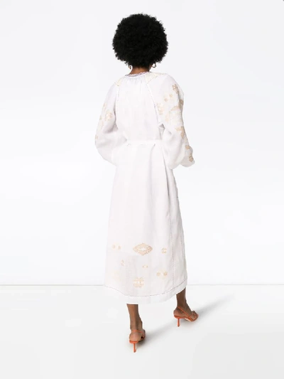 Shop Vita Kin Embroidered Tie-waist Dress In White