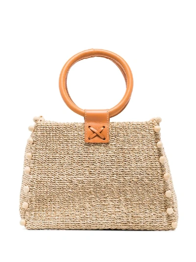 Shop Aranaz Perry Woven-effect Raffia Box Bag In Neutrals