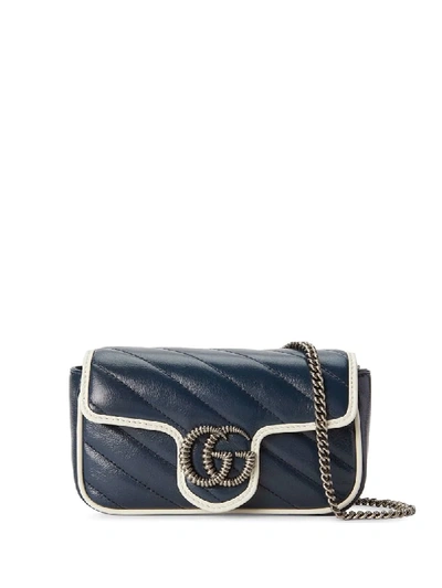 Shop Gucci Super Mini Gg Marmont Bag In Blue