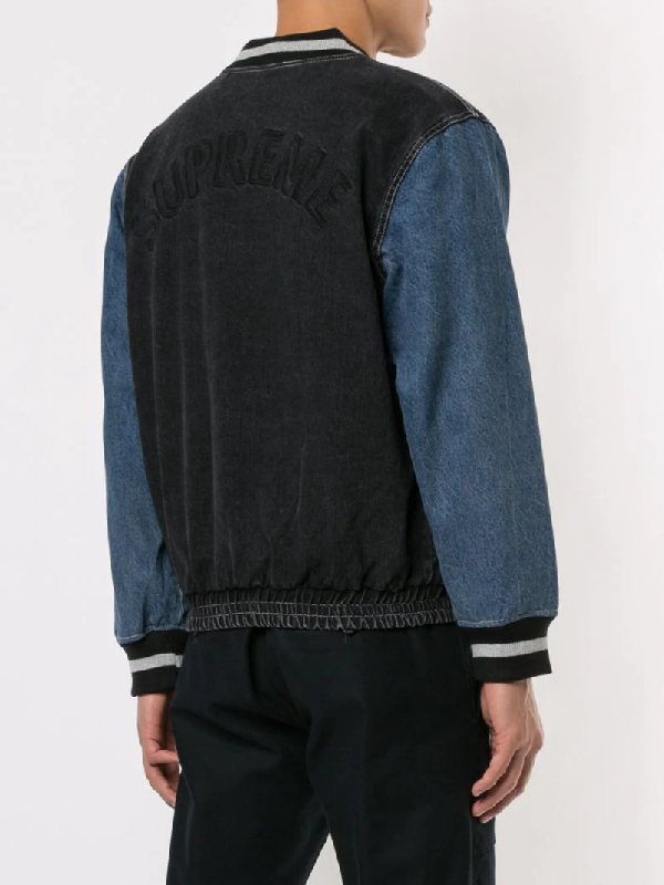 supreme denim varsity jacket black
