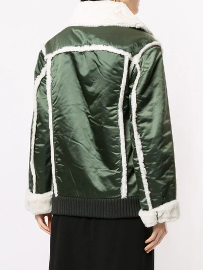 Shop Portspure Sherpa Lined Satin Coat In Green