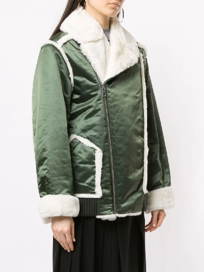 Shop Portspure Sherpa Lined Satin Coat In Green