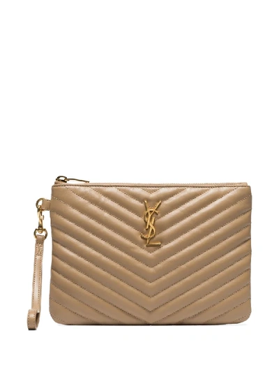 Saint Laurent Monogram Quilted Clutch Bag - Brown