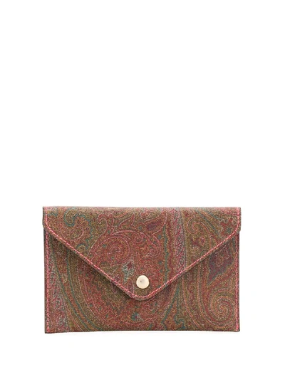 Shop Etro Paisley Print Envelope Clutch Bag In Brown