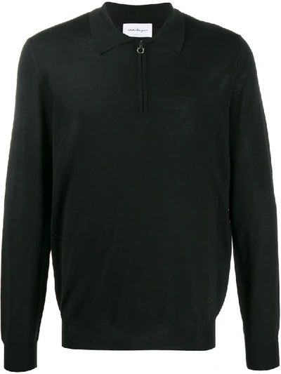 Shop Ferragamo Gancini Zip Polo Shirt In Black
