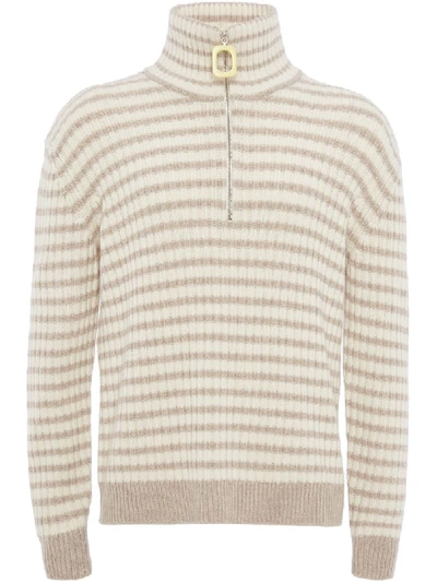 Shop Jw Anderson Striped Zip-up Knitted Jumper In Neutrals