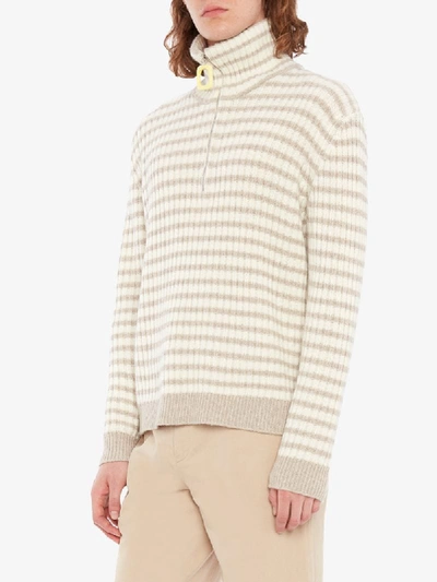Shop Jw Anderson Striped Zip-up Knitted Jumper In Neutrals
