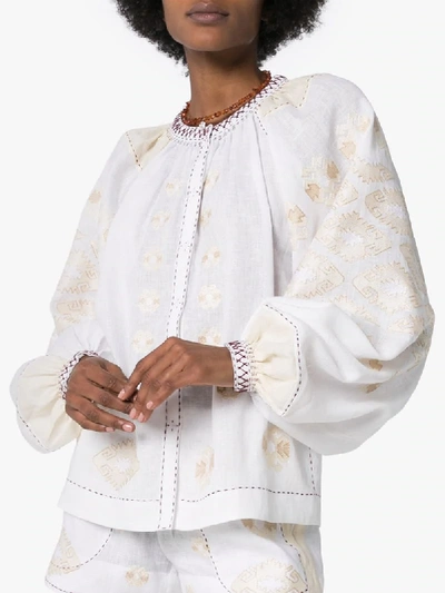 Shop Vita Kin Embroidered Peasant-sleeve Top In White