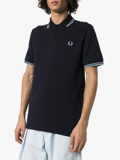 Shop Fred Perry Twin Tipped Logo Polo Shirt In Blue