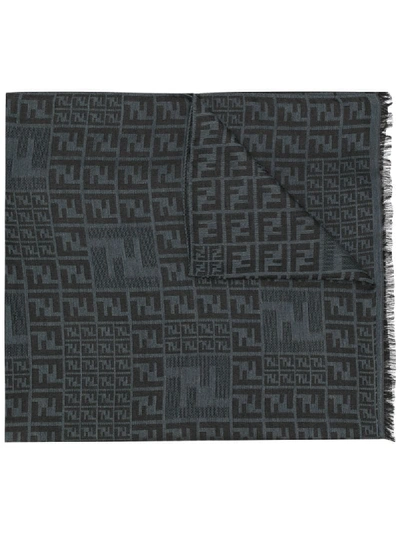 Shop Fendi Monogram Squares Scarf In Grey