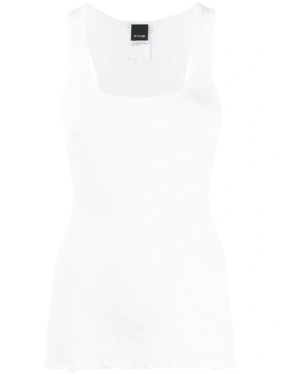 Shop Pinko Scoop-neck Ribbed Tank Top In White