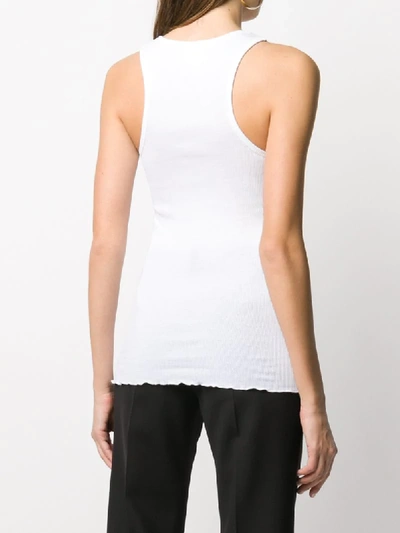 Shop Pinko Scoop-neck Ribbed Tank Top In White