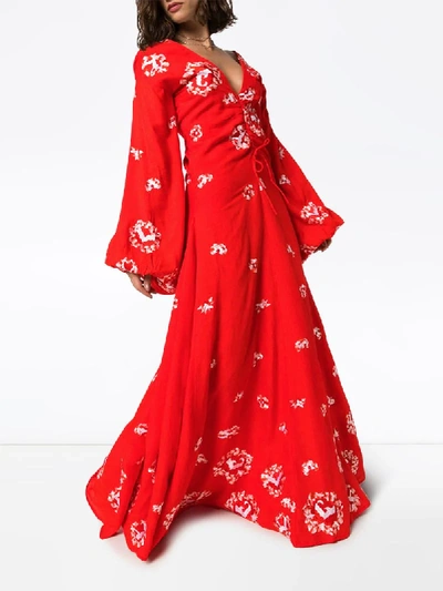 Shop All Things Mochi Catalina Floral Embroidered Maxi Dress In Red